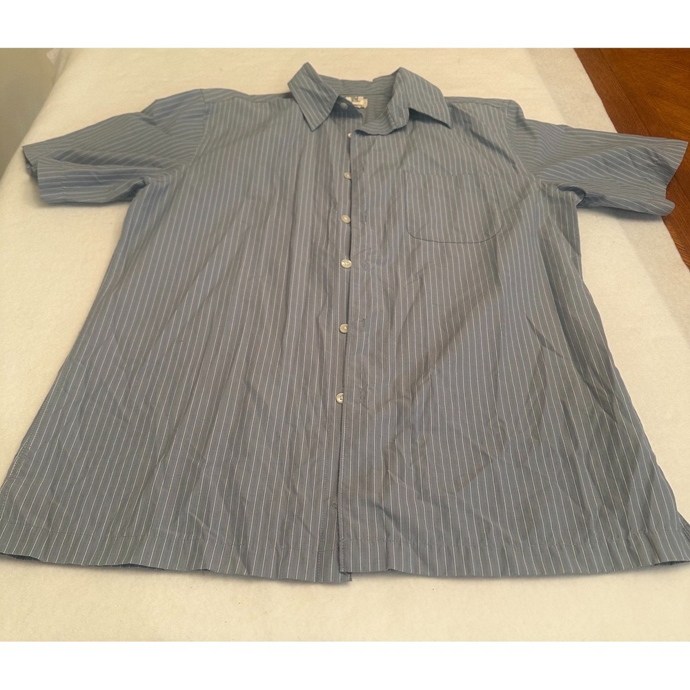 Dockers Mens Striped Button Down Shirt Short Sleeve Size M Blue White Casual